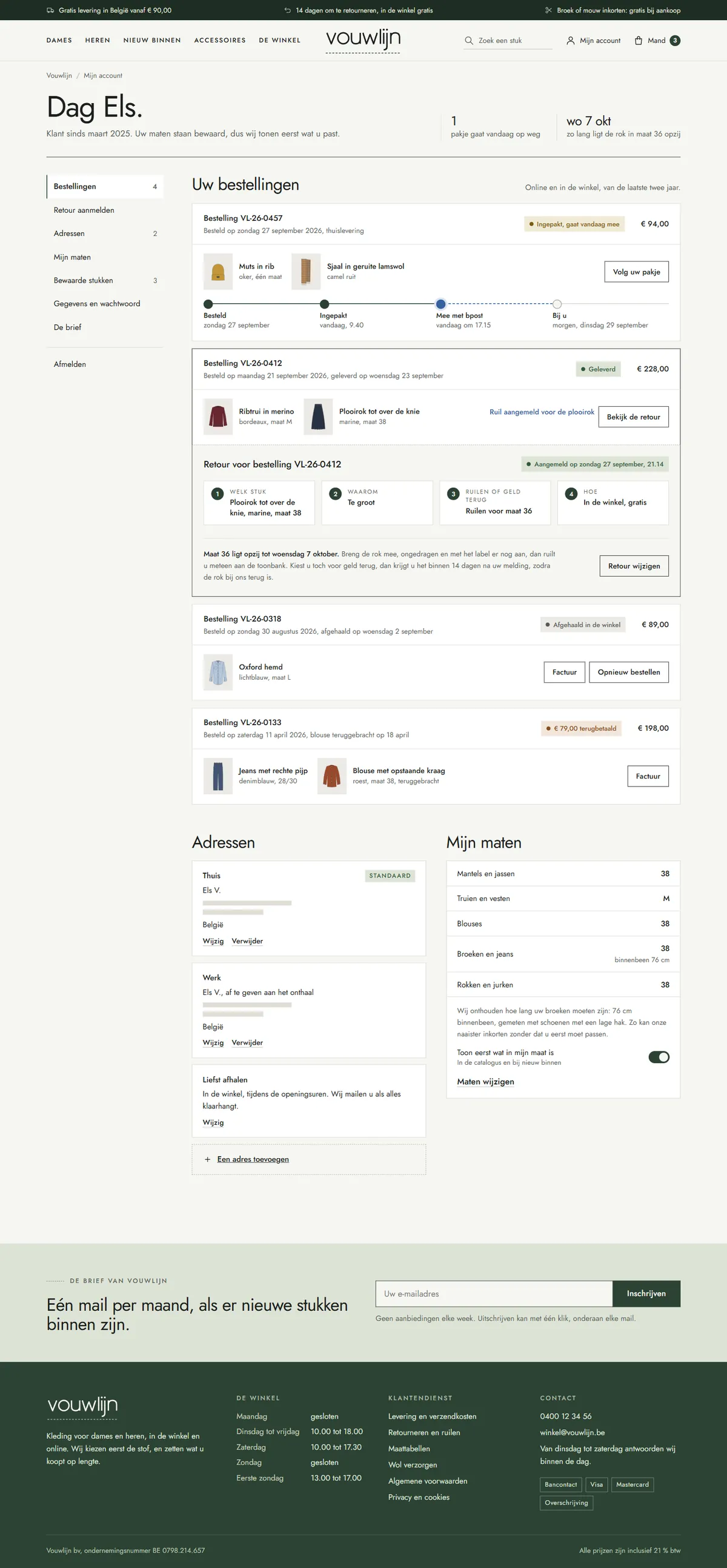 Na het aanmelden in de webshop voor een kledingwinkel, de hele pagina op een groot scherm