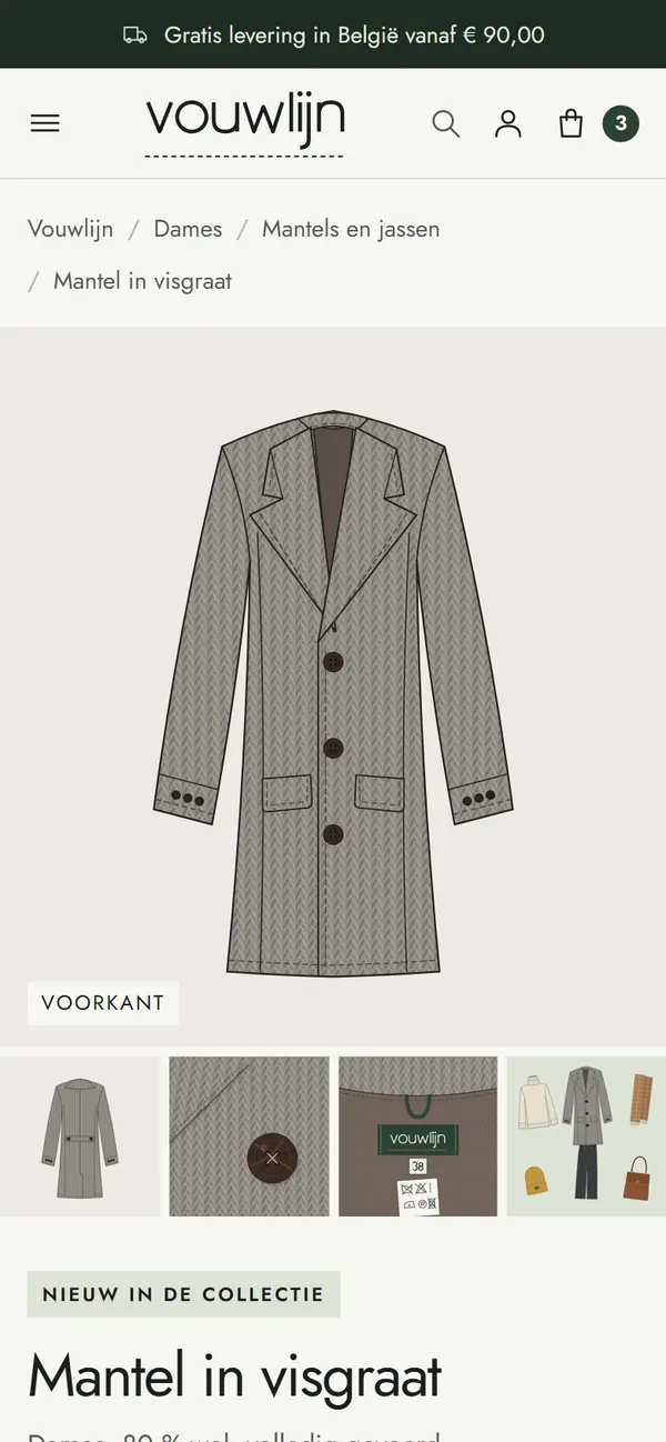 De pagina van één stuk in de webshop voor een kledingwinkel, het begin van de pagina op een gsm
